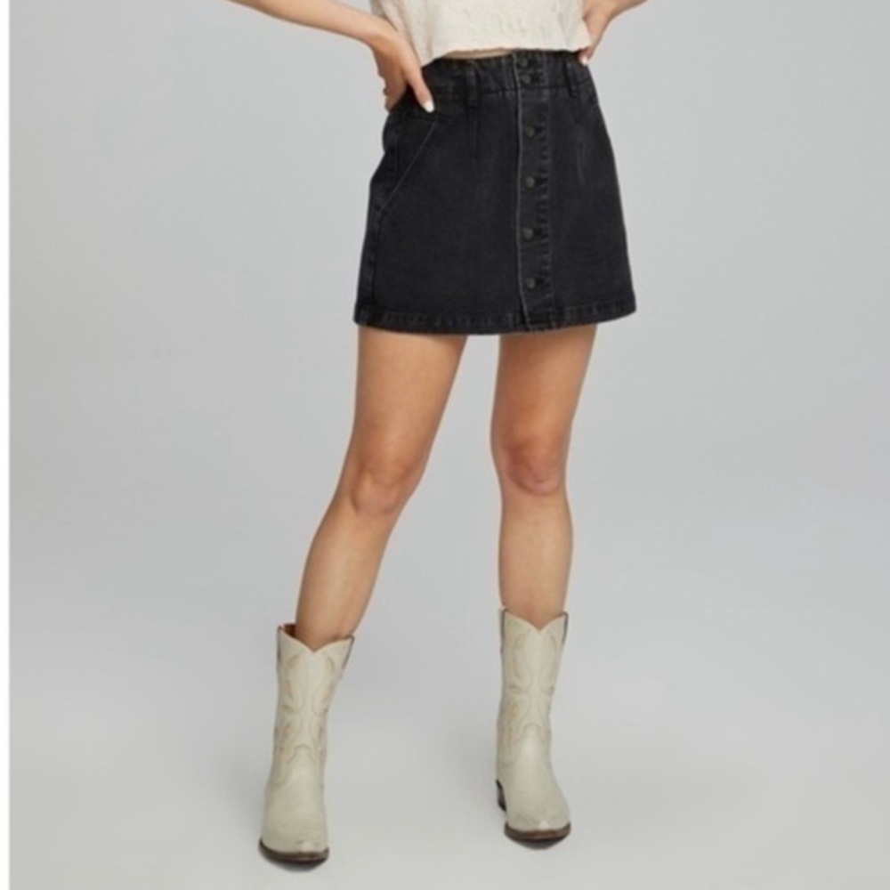 3/$30 Black Denim Button-Front Mini Skirt Size Small